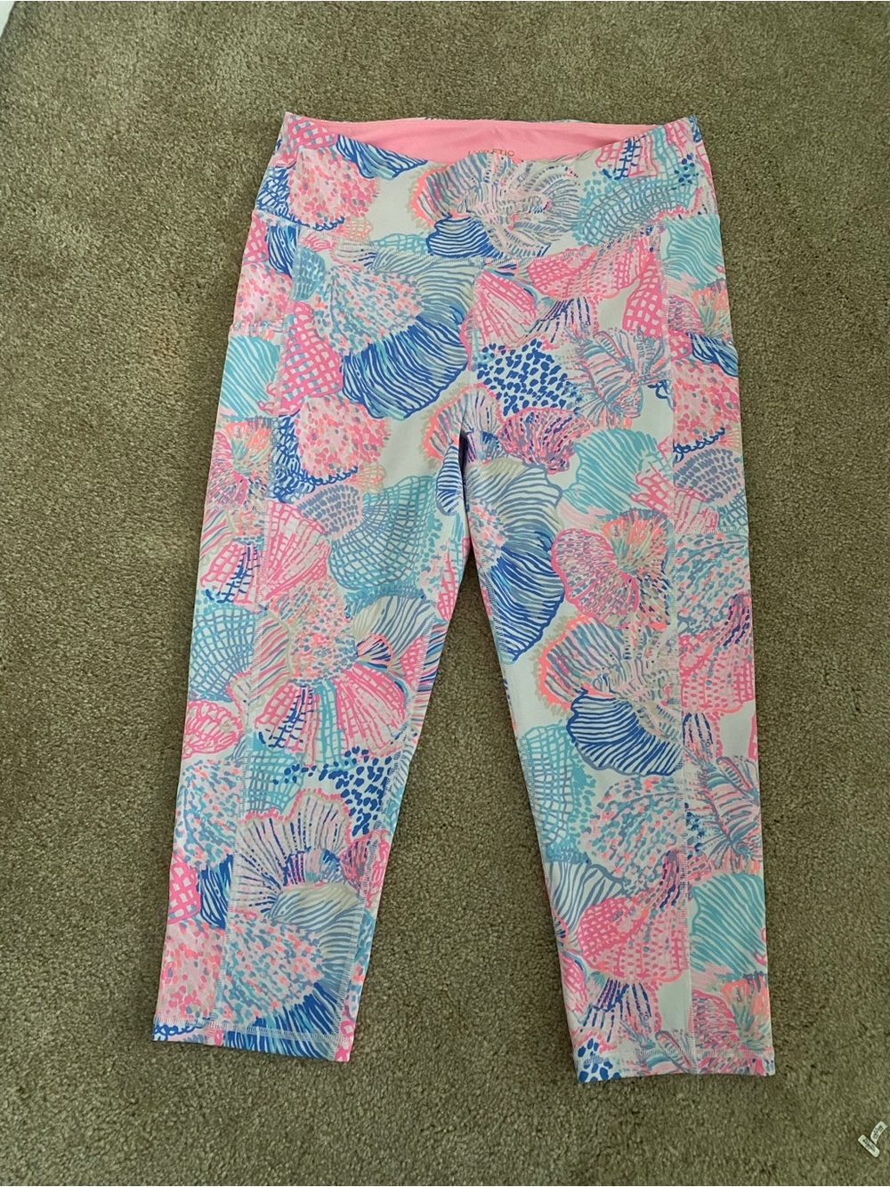Lilly Pulitzer Pink Athletic Shorts with Aqua Blue Trim